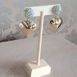 Gold Tone Heart Earring With Iridescent Rhinestones Earrings
